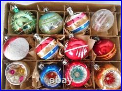 Vintage Small Glass Christmas Ornaments Box of 24 Poland Hand Painted 1 1/2