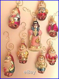 Vintage Snow White and the 7 Dwarfs Glass Hand Blown Christmas Ornaments Set