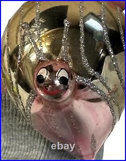 Vintage Soffieria De Carlini Snail Glass Christmas Ornament Pink Gold Rare READ