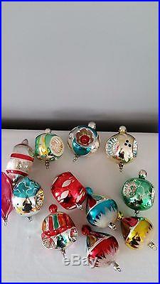Vintage Triple Indent Balloon Finial Glass Christmas Ornaments Box of 12 Germany