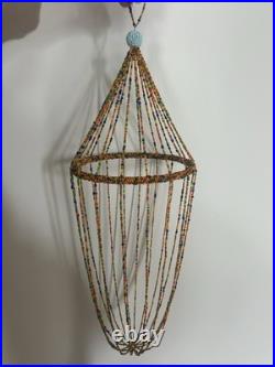 Vintage Unfinished Czech Bird Cage Glass Beaded Christmas Ornament