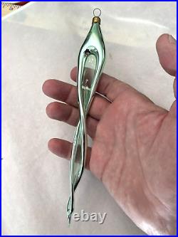 Vintage Victor Chiarizia Blown Glass Green Twisted Icicle Christmas Ornament 8.5