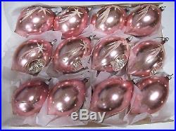 Vintage West Germany 12 Pink Mica Teardrop Indent Glass Christmas Tree Ornaments