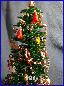 Vintage Westrim Beaded Christmas Tree with Glass Dome Toys and Tons of Ornaments