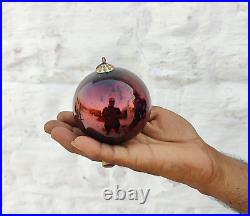 Vintage Wine Color Glass 3.25 German Kugel Christmas Ornament Scallop Cap 374