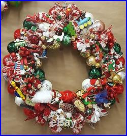 Vintage Wood & Glass Ornament 24 Christmas Holiday Wreath Hand Crafted Santa