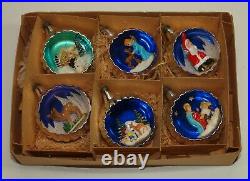 Vintage Xmas Full Set of 6 Diorama Glass Ornaments Italy with Box Angel Deer Santa