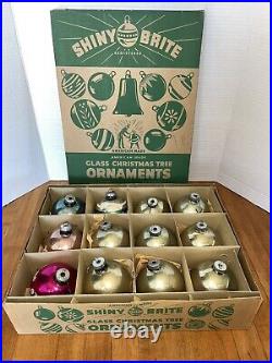 Vintage box of 12 Jumbo Shine Brite christmas ornaments in original box