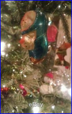 Vintage cat in the shoe figural Christmas ornament blown glass