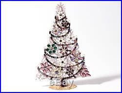 Vintage czech standing opaline vitrail glass rhinestone flower Christmas tree