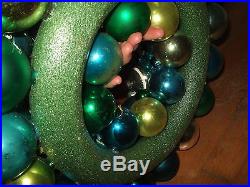 Vintage handmade christmas ornament wreath blue green 17.5 glass holiday decor