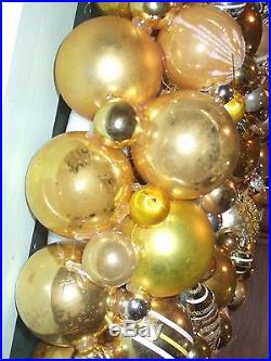 Vintage handmade christmas ornament wreath gold silver 17.5 glass holiday decor