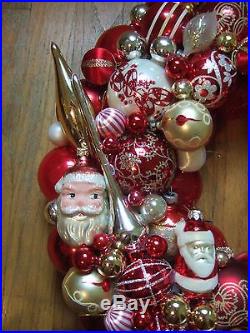 Vintage handmade christmas ornament wreath red white 18.5 glass holiday decor