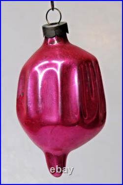 Vintage pre WWII era Blown Glass Fluted Hot Pink 3 DROP Christmas Ornament HEIM