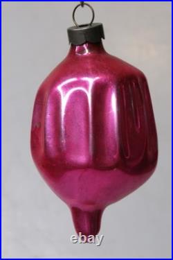 Vintage pre WWII era Blown Glass Fluted Hot Pink 3 DROP Christmas Ornament HEIM