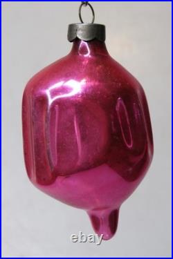 Vintage pre WWII era Blown Glass Fluted Hot Pink 3 DROP Christmas Ornament HEIM