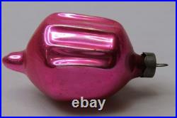 Vintage pre WWII era Blown Glass Fluted Hot Pink 3 DROP Christmas Ornament HEIM