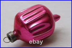 Vintage pre WWII era Blown Glass Fluted Hot Pink 3 DROP Christmas Ornament HEIM