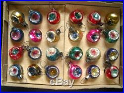Vntg Teeny 5/8 Feather Tree Mercury Glass Indent Christmas Ornaments 24 WithBox