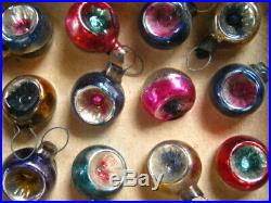 Vntg Teeny 5/8 Feather Tree Mercury Glass Indent Christmas Ornaments 24 WithBox
