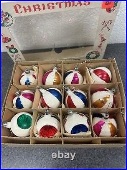 Vtg 12 Glass Fantasia Deep Indent Mica Beach Ball Christmas Ornaments Poland