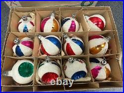 Vtg 12 Glass Fantasia Deep Indent Mica Beach Ball Christmas Ornaments Poland