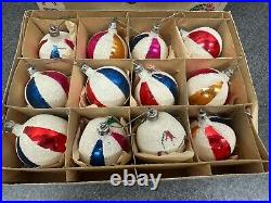 Vtg 12 Glass Fantasia Deep Indent Mica Beach Ball Christmas Ornaments Poland