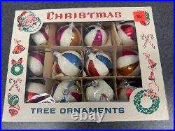 Vtg 12 Glass Fantasia Deep Indent Mica Beach Ball Christmas Ornaments Poland