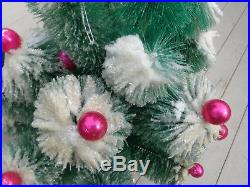 Vtg 1950's Bottle Brush Christmas Tree w Heavy Coated Mica Glass Ornaments 35