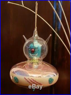 Vtg 1960s De Carlini Alien Spaceship Italian Blown Glass Christmas Ornament RARE