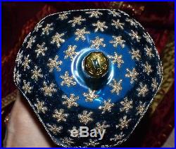 Vtg 1987 Radko Blue Blown Glass Royal Double Star Reflector Christmas Ornament