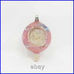 Vtg Antique Glass Unicorn Embossed Double Indent Pink Finial Xmas Ornament 4