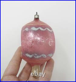 Vtg Antique Glass Unicorn Embossed Double Indent Pink Finial Xmas Ornament 4