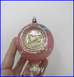 Vtg Antique Glass Unicorn Embossed Double Indent Pink Finial Xmas Ornament 4
