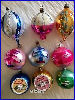Vtg Blown Glass FANTASIA Christmas Ornaments Poland 12 Teardrop Round Indent