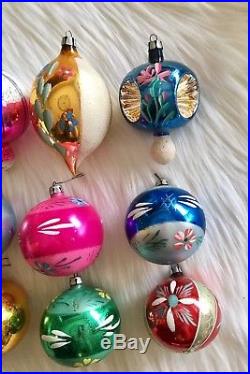 Vtg Blown Glass FANTASIA Christmas Ornaments Poland 12 Teardrop Round Indent