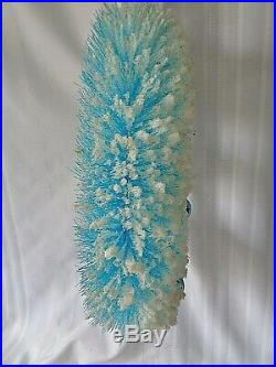 Vtg Blue Flocked Bottle Brush Wreath 16 Christmas Puleo's Glass Ornaments IOB