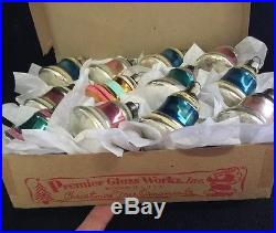 Vtg Box 12 Premier Glass Bell Xmas Ornaments Premier Box Made In the U. S. Of A