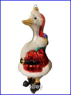 Vtg Christmas Ornament Hand Blown Large Duck Goose Mercury Glass 5.25 Inc Tall