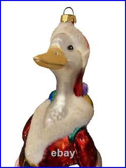 Vtg Christmas Ornament Hand Blown Large Duck Goose Mercury Glass 5.25 Inc Tall