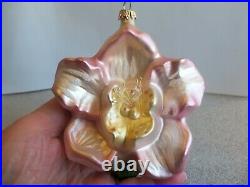 Vtg Christmas Ornament Hand Blown Mercury Glass large 5 inch Flower beautiful