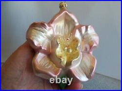 Vtg Christmas Ornament Hand Blown Mercury Glass large 5 inch Flower beautiful