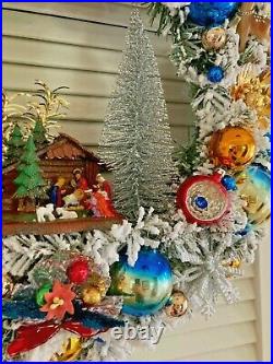 Vtg Christmas Ornament Wreath Nativity Pixie Deer Mercury Glass Shiny Brites 21
