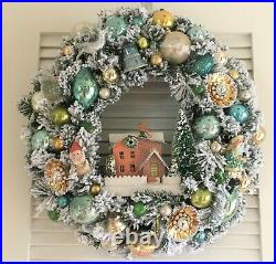 Vtg Christmas Ornament Wreath Putz Elf Deer Bird Mercury Glass Shiny Brites 21