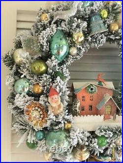 Vtg Christmas Ornament Wreath Putz Elf Deer Bird Mercury Glass Shiny Brites 21