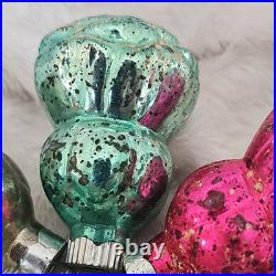 Vtg Glass Christmas Ornaments Rose Bud withHip of Leaves Paragon Made in US of A
