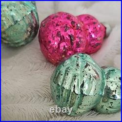 Vtg Glass Christmas Ornaments Rose Bud withHip of Leaves Paragon Made in US of A