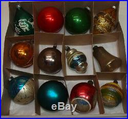 Vtg Glass Xmas Ornaments Set 36 SHINY BRITE & MIX Balls UFO Shape Indent Stencil