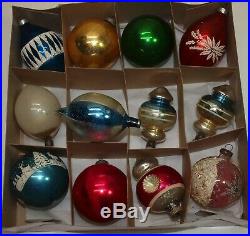 Vtg Glass Xmas Ornaments Set 36 SHINY BRITE & MIX Balls UFO Shape Indent Stencil