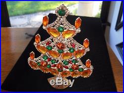 Vtg Husar D Czech Glass Rhinestone Jeweled Christmas Tree Free Standing Ornament